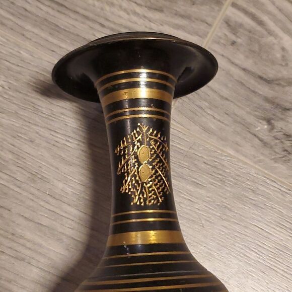Vintage 60's Black Metal w/Brass Details Vase - Picture 3 of 7